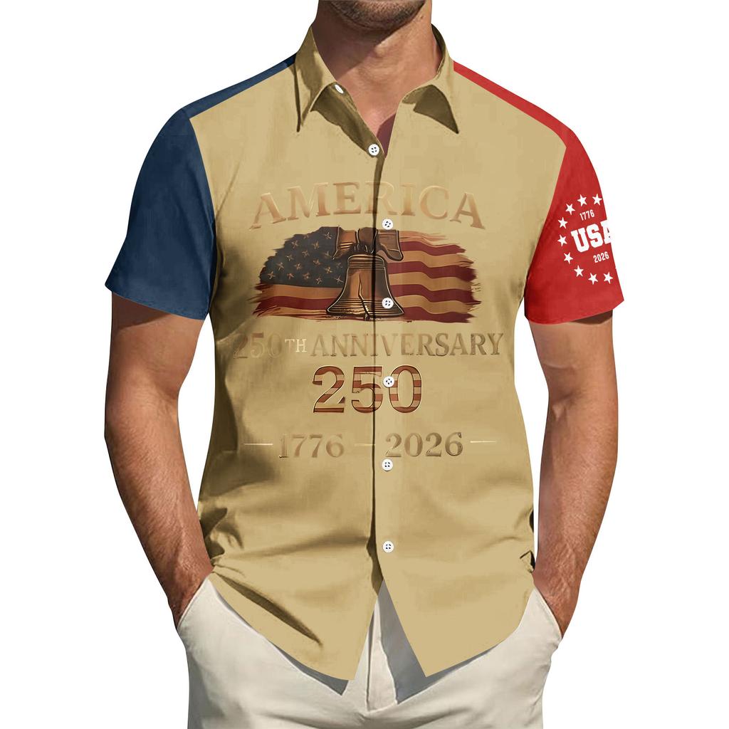 Men's Independence Day Printed Collared Top Men's Casual Sports Short-Sleeve Shirt