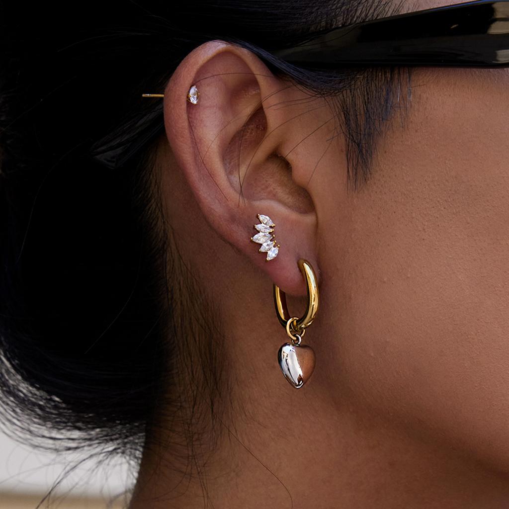 Youthway Минималистичные Золотые Смешанные Однотонные Серьги-гвоздики из Нержавеющей Стали с Подвесками Сердечки Уличная Мода Повседневное Ношение Украшение