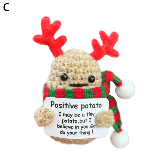Positive Christmas Crochet Doll with Encouraging Card Emotional Support Handmade Knitting Santa Hat Potato Pickle Decoration Ornament Stress