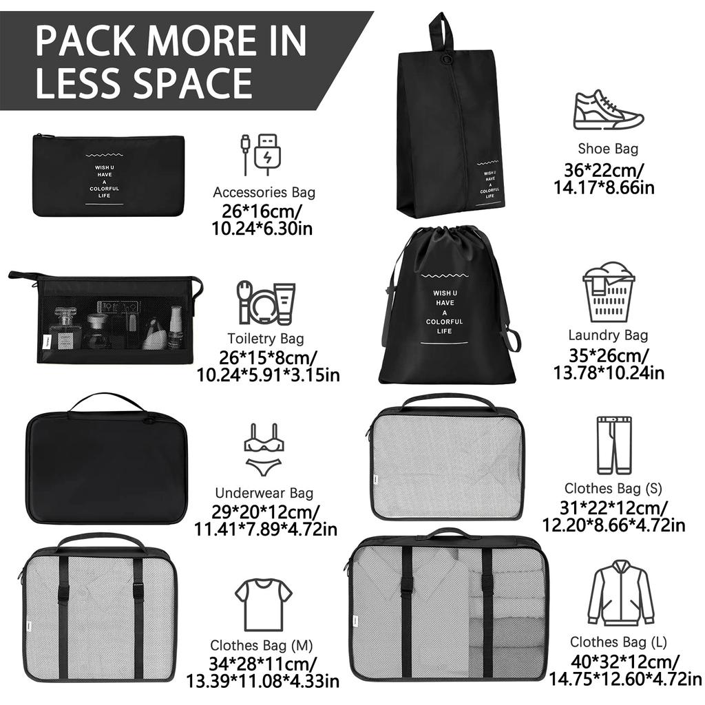 8 шт./компл. Органайзер для путешествий Сумки для хранения Набор упаковочных кубиков для чемодана Кейсы Портажный багаж Одежда Обувь Аккуратный мешочек Складной.-zmt