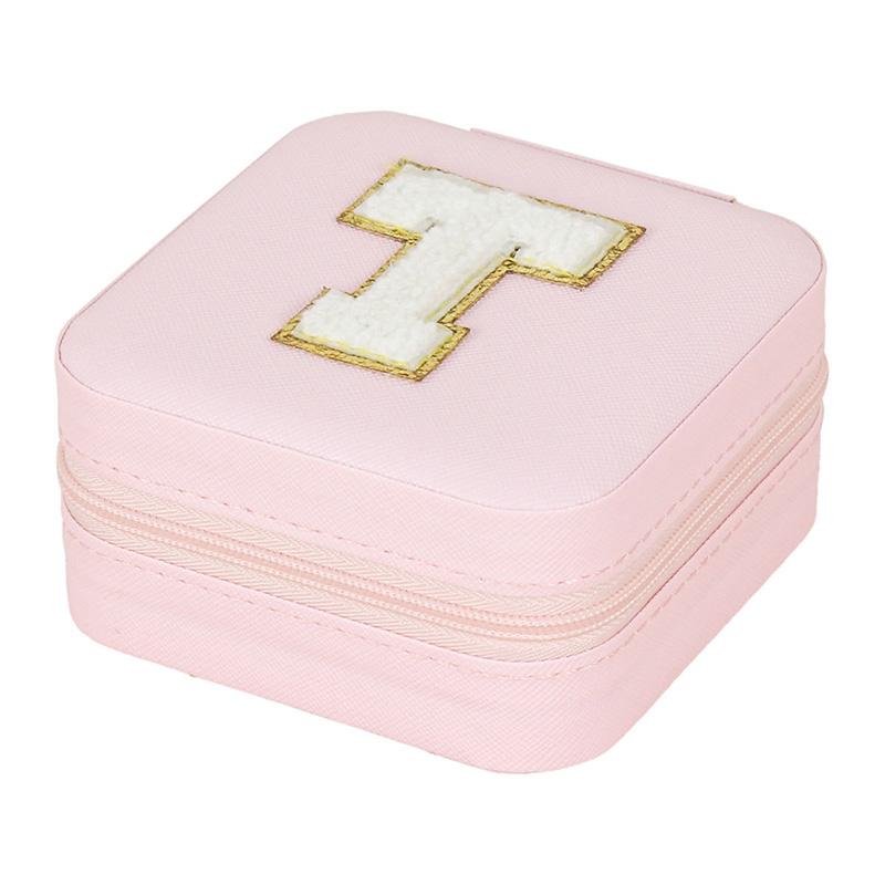 1PC Personalized Portable Jewelry Box for Women Girls Jewelry Case Small Jewelry Storage Pink Initial Letter