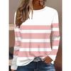 Round Neck 3D Striped Printed Top Casual Long Sleeved Women's T-shirts - Soft Medium Stretch Polyester Fabric Spring and Autumn Relaxed Fit Clothing