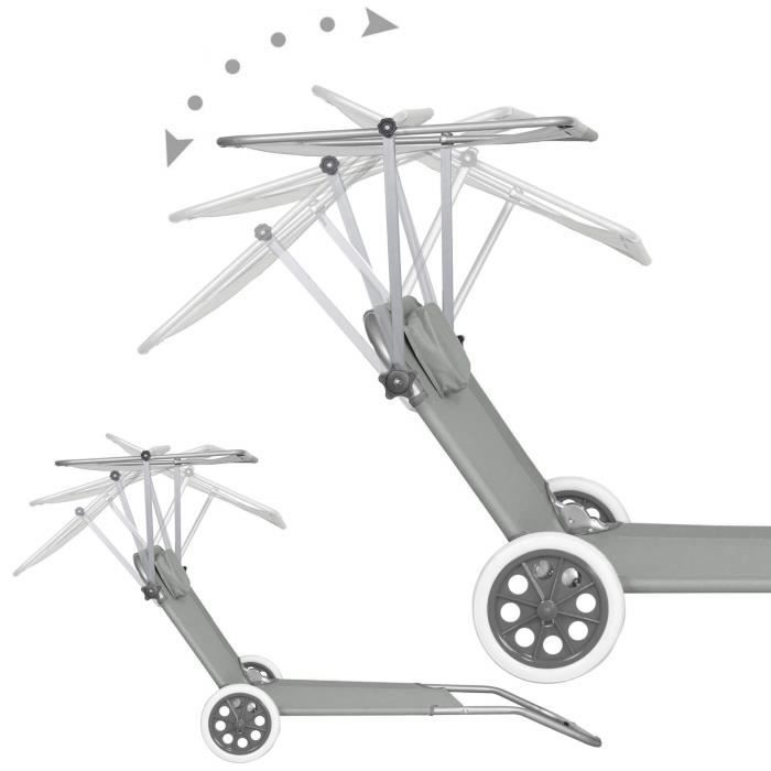 Шезлонг - SPRINGOS - Наклонный - Подголовник - Резиновые колеса - Солнцезащитный козырек - Серый