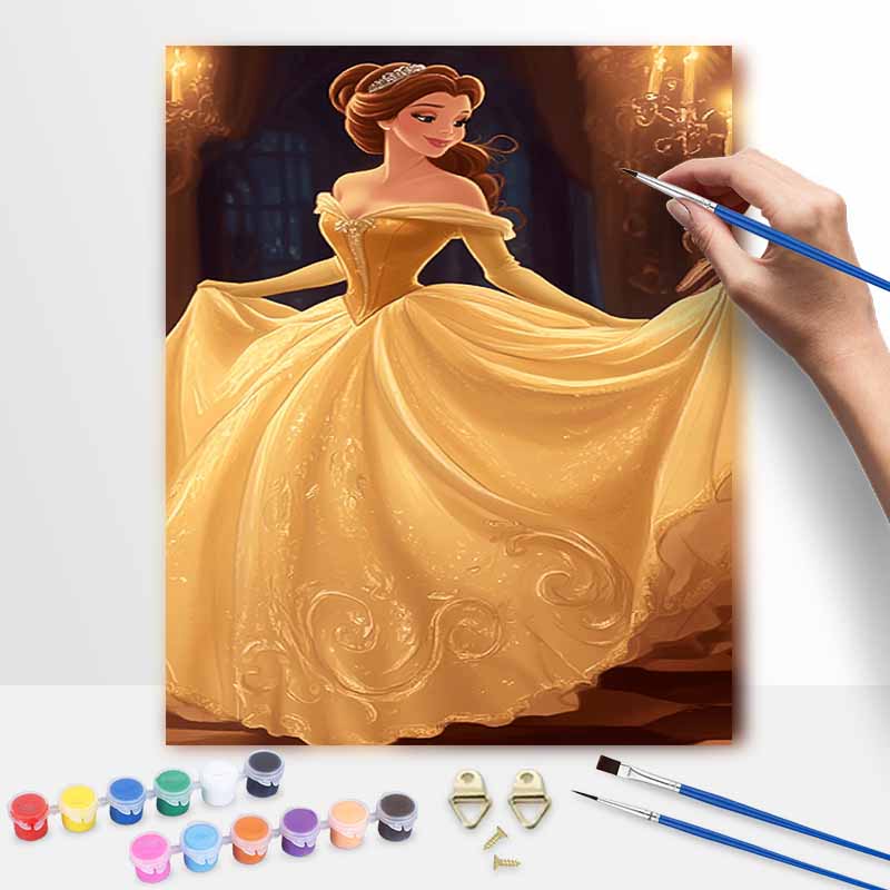 Disney Belle princess oil painting art set handmade diy gift home decoration wall art decor aesthetic gold dress painting kit