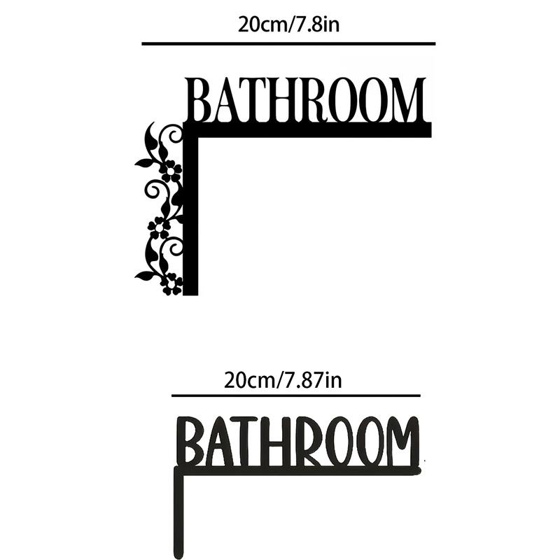 Elegant Metal Bathroom Door Sign, Wall-Mounted Iron Art Decorative Plaque with Floral Design, Suitable for Home Interior Decoration, Bathroom Decor