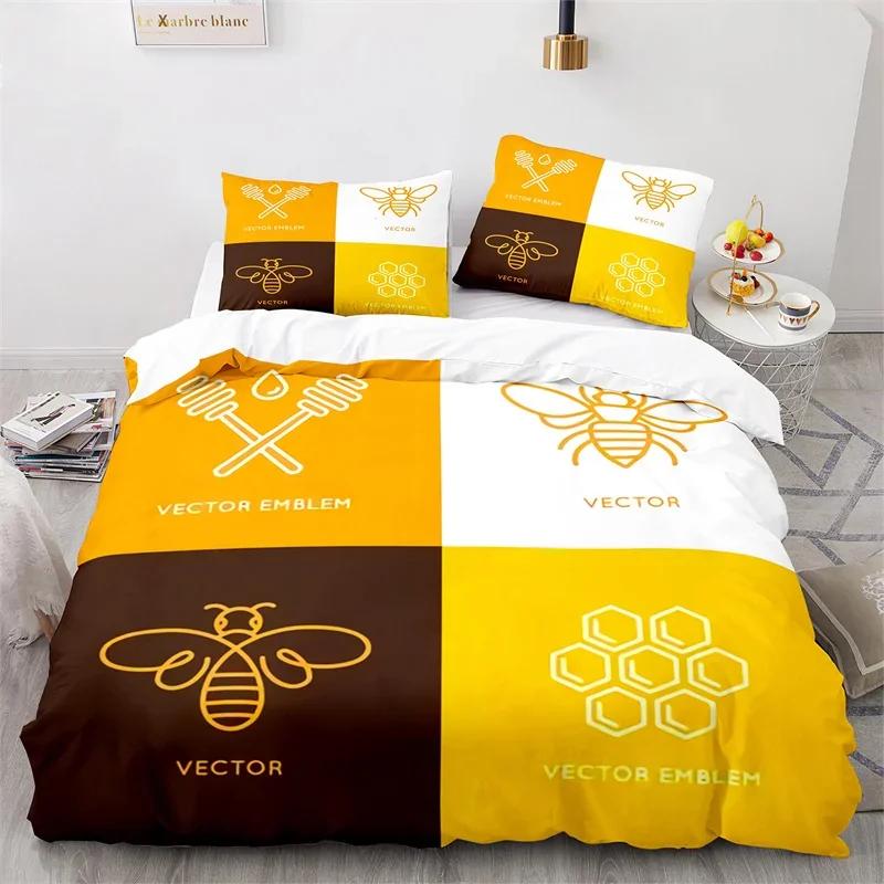 Cartoon Bee Duvet Cover Insect Honeybee Bedding Set Microfiber Wild Animal Comforter Cover King For Teens Boys Kawaii Home Decor