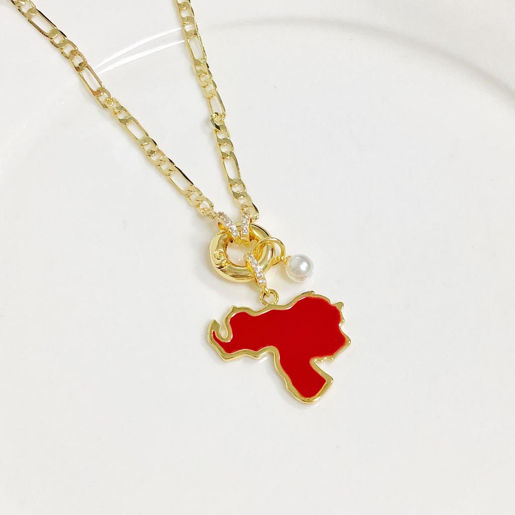 Gold-Plated Venezuela Dominican Mexico Map Flag Pendant Zircon Necklace For Men Women Casual Vacation Neck Jewelry Fine Gift