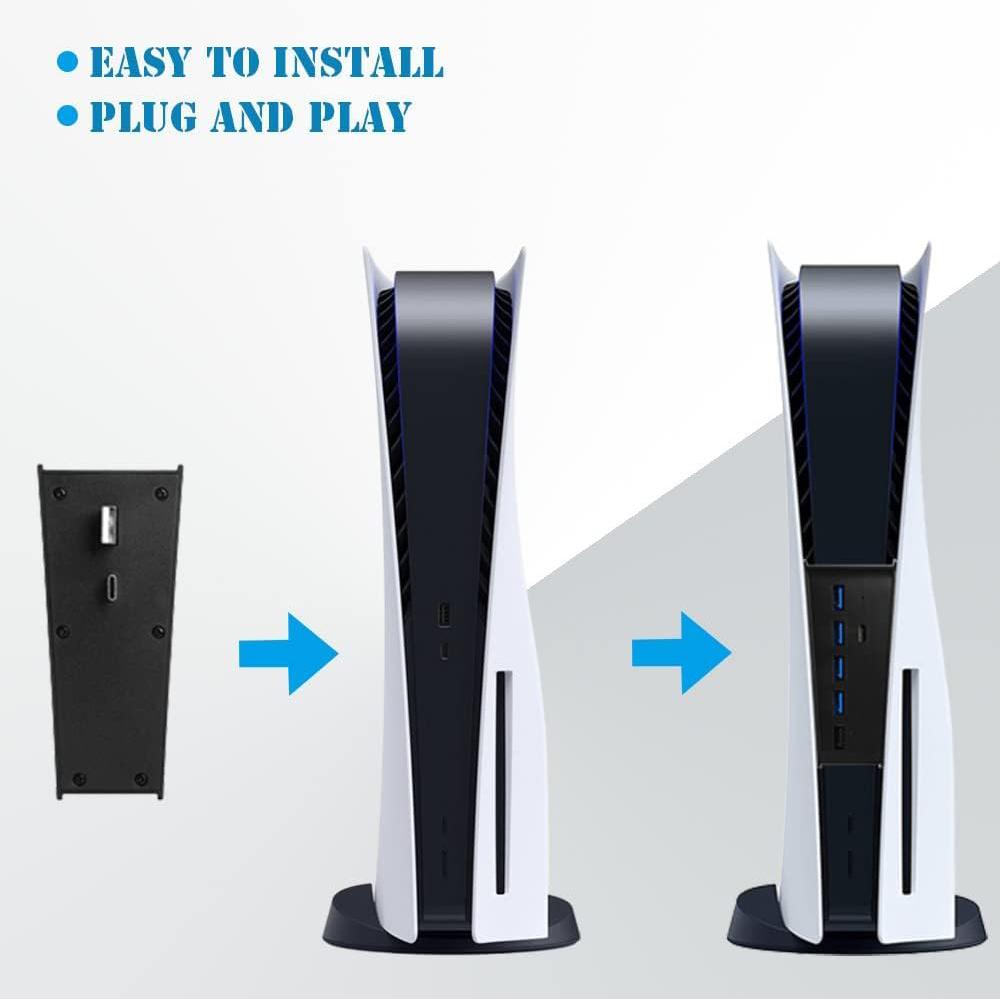 Адаптер-концентратор для консоли PS5 с 5 портами USB + 1 портом типа C, черный