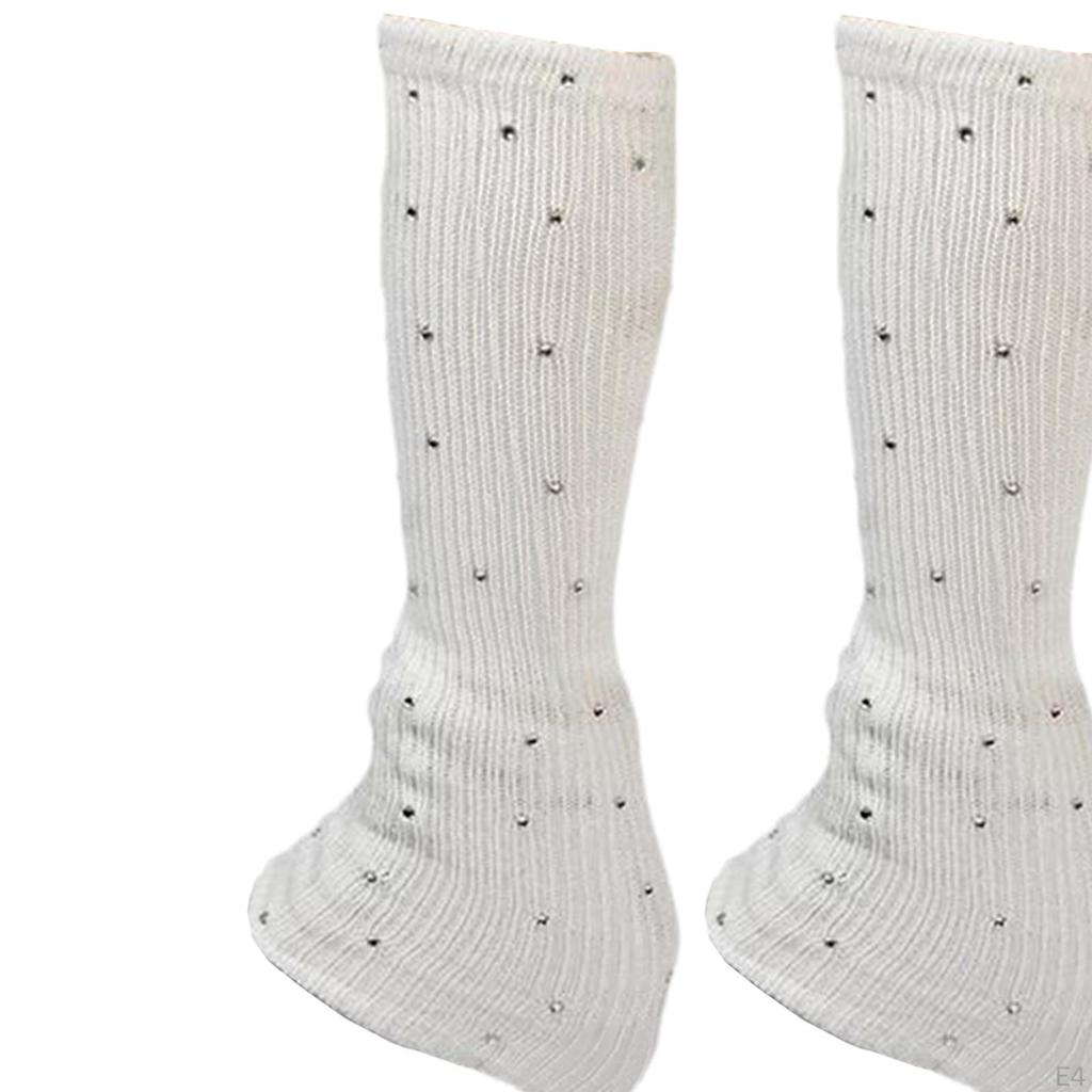 Figure Skating Leg Warmers Socks Decoration Over Knee with Rhinestone Knitted Long