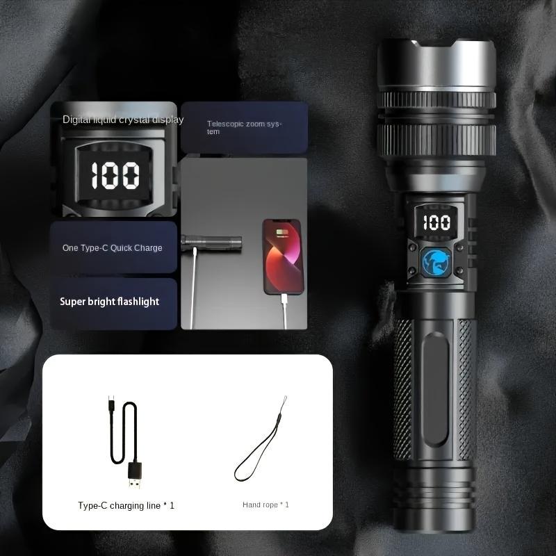 Яркий светодиодный фонарик с цифровым дисплеем, перезаряжаемый через USB, алюминиевый выдвижной наружный аварийный светильник, 150 люмен, 3 режима, белый лазерный модуль