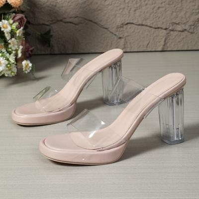 Прозрачные каблуки Массивная обувь Женская обувь Увеличение роста 10 см Уличные Приморские сандалии