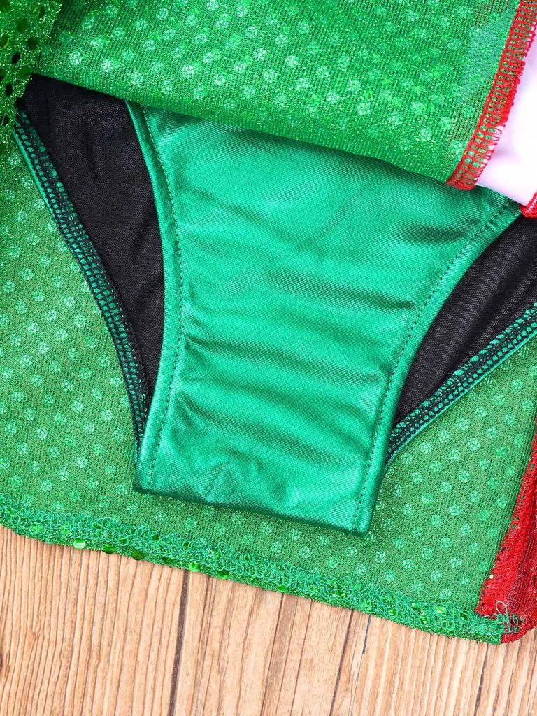 Рождественское платье для девочек в полоску, с цветными блоками, без рукавов, с вырезом на спине, с блестящей многослойной юбкой, комбинезон, сценический костюм