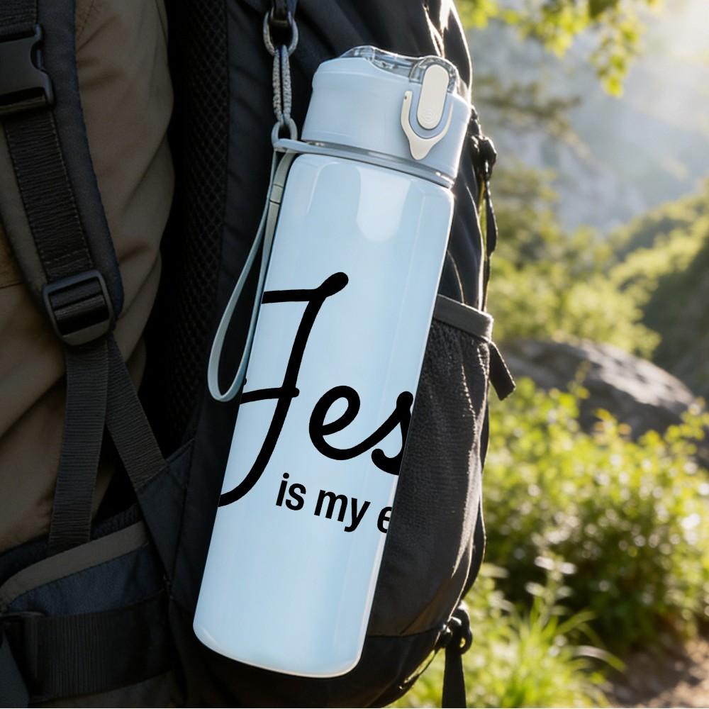 1PC Jesus Is My Everything Letter 750ml Color Plastic Sports Water Bottle Leakproof Flip Straw Lid Suitable for Sports Office Home Use