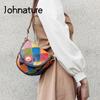 Johnature Цветная женская сумка из натуральной кожи, винтажная мягкая воловья кожа, универсальные клетчатые сумки на плечо и через плечо