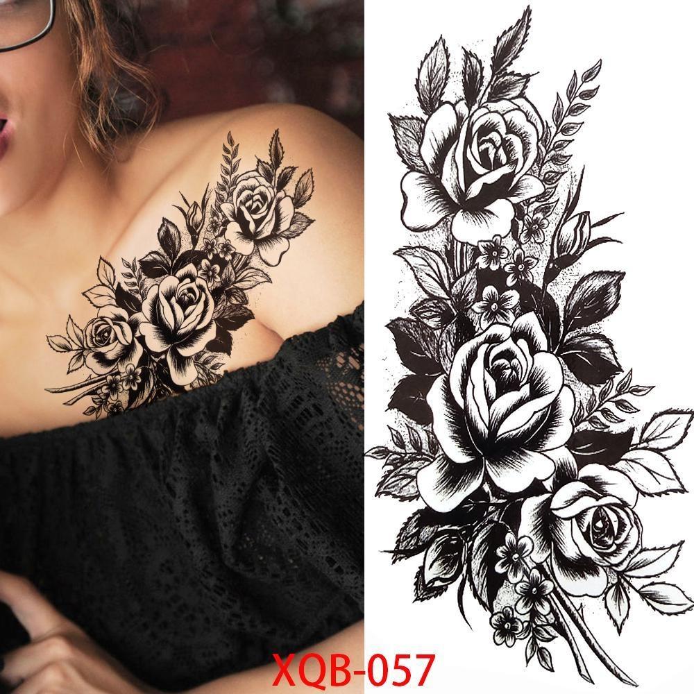 NEW 1 PC 210*114MM Cherry Blossom Fake Temporary Tattoo For Women Girl Watercolor Rose Flower Tattoos Flora Branch Chest Back Tatoo Paper Stickers