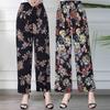 Summer Middle-aged and Elderly Women's Pants Ice Silk Cool Pants Loose Plus Size Floral Pants Elastic Waistband Cropped Pants Casual Pants