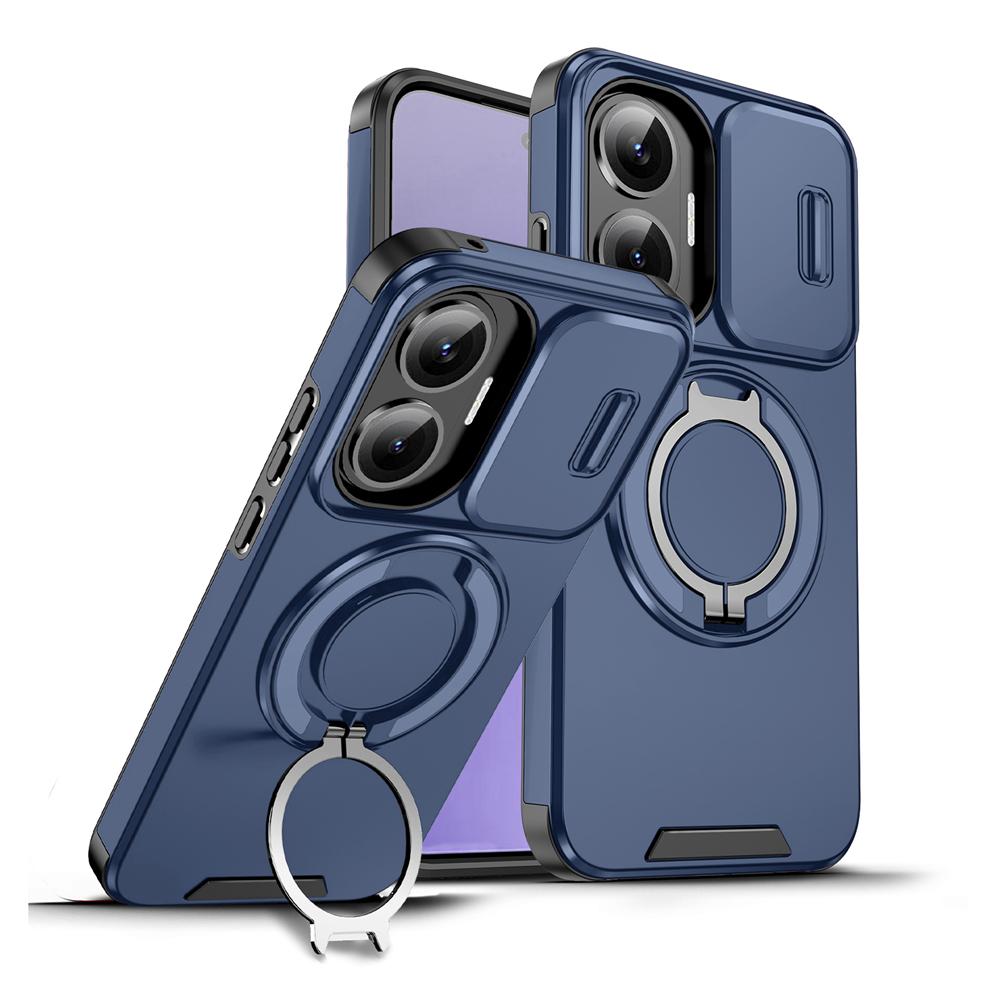 KEYSION Чехол-подставка с кольцом 360° для телефона Xiaomi POCO F7 со сдвижной защитой камеры, магнитная противоударная накладка для Redmi Turbo 4 Pro