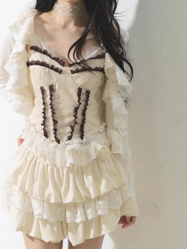 Кружевная пикантная плиссированная мини-юбка для девочек, женская юбка-трапеция, осень-зима, кавайная, милая праздничная юбка в стиле Харадзюку, корейская мода, повседневная юбка