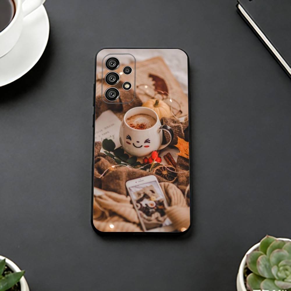 Рождественский Арт зимний C-Кофе Чехол для Телефона для Samsung S25,S24,S21,S22,S23,S30,Ultra,S20,Plus,Fe,Lite,Note,10,Черный Чехол