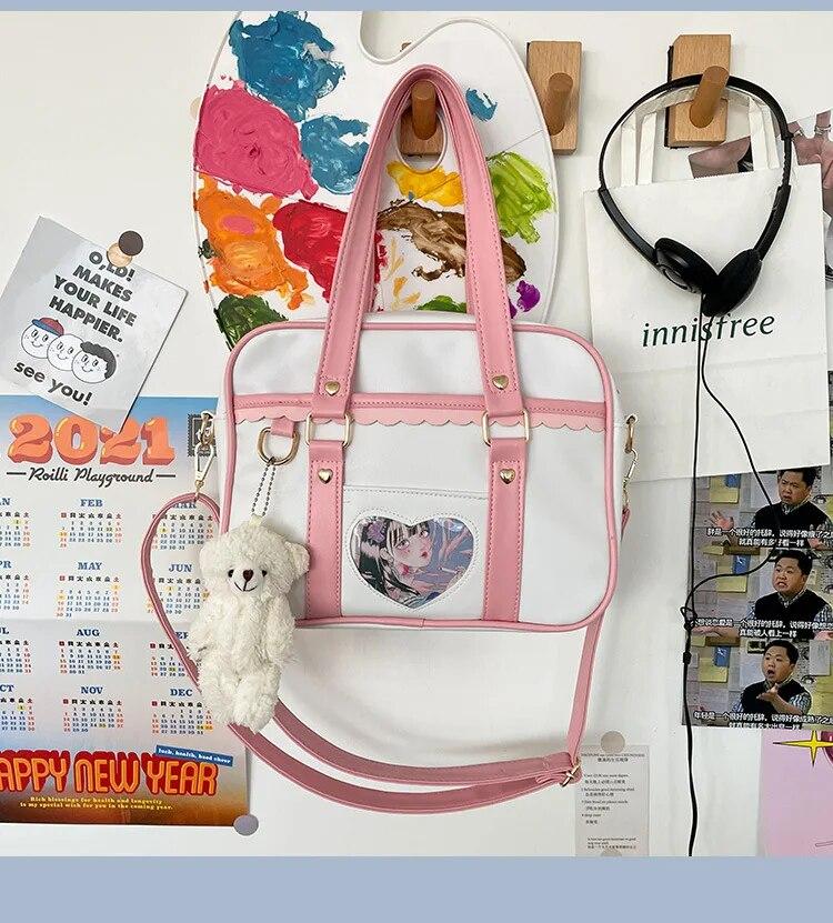 New Japanese JK Portable Uniform Shoulder Bag PU Love Pain Bag Simple Campus Girls Soft Cute Messenger Bag Itabag IB065