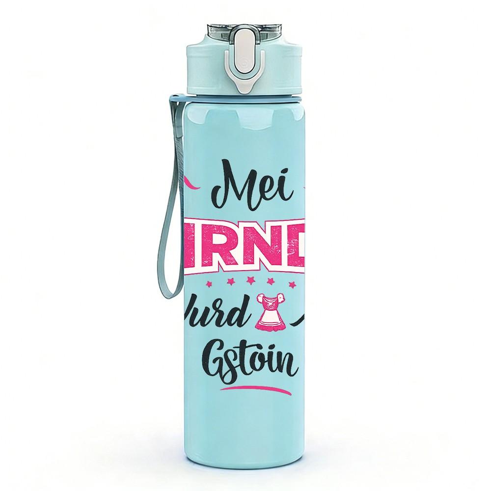 1PC Midi Dirndl Retro Letter Text Print 750ml Color Plastic Sports Water Bottle Leakproof Flip Straw Lid Suitable for Sports Office Home Use