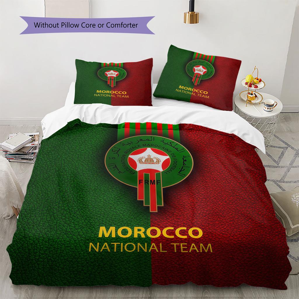 Morocco national football logo Pattern Bedding Home Decoration Birthday Gift (1 * duvet cover + 2 * pillowcase, without core),fan merchandise.