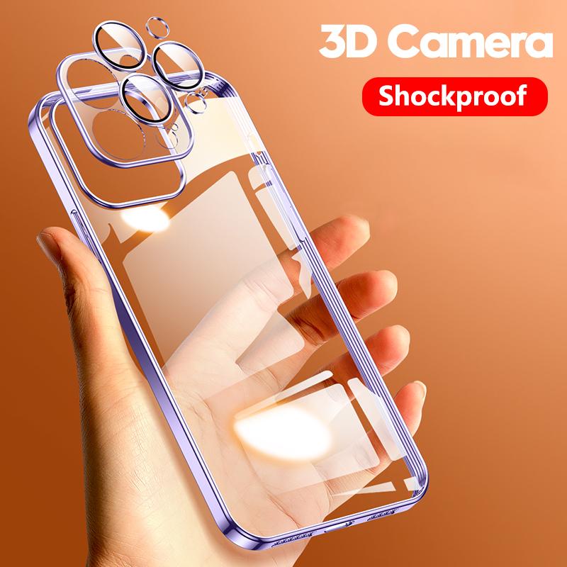 Ультратонкий прозрачный чехол с официальным покрытием для Iphone 14 13 12 11 Pro Max Mini Xs X Xr 7 8 Plus, защитное стекло для камеры Hd, Flim Cover