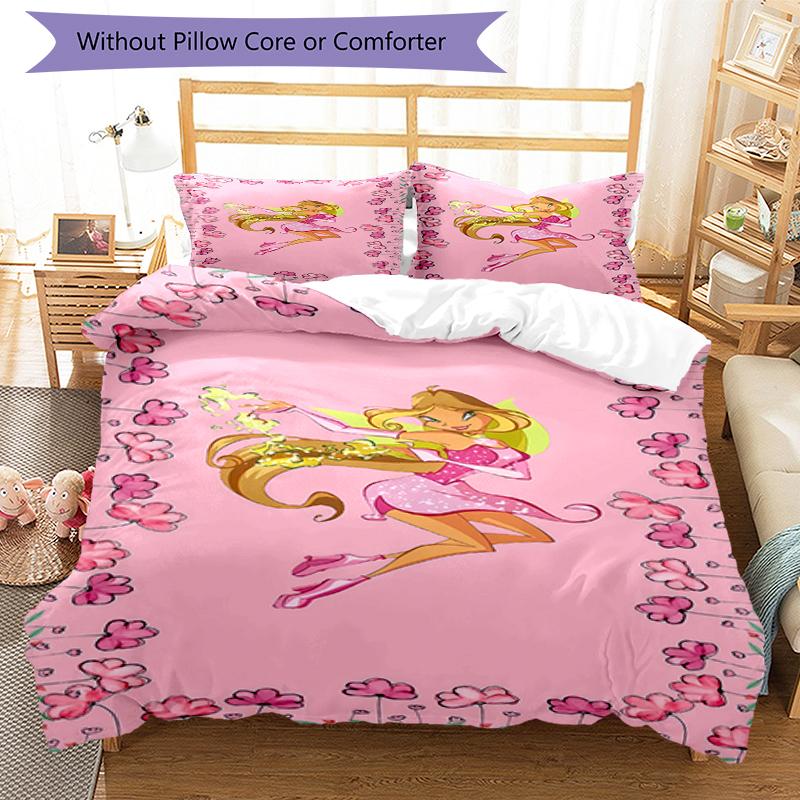 3pcs Winx Club Bedding Set Duvet Cover Closure Includes 1 Duvet Cover & 2 Pillowcases, Soft and Comfortable for All Seasons.