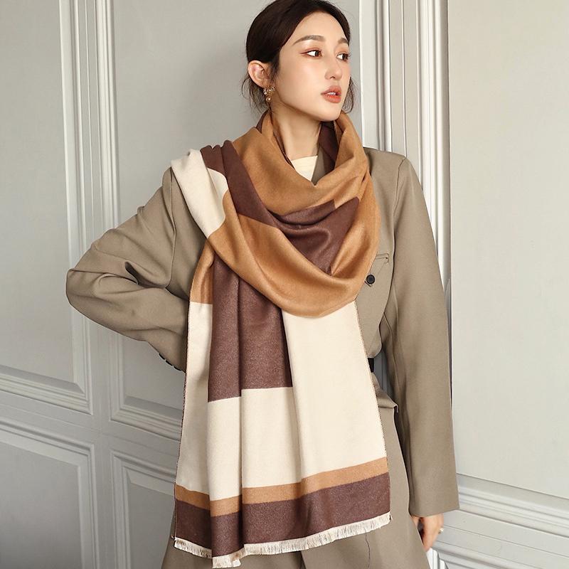 Шарф из искусственного кашемира, осенне-зимний теплый женский двусторонний толстый шарф-шаль