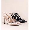 New Chain Rhinestone High Heels Women's Thin Heels Pointed Temperament French Single Shoes One Word with Bag Head Sandals Banquet Shoes