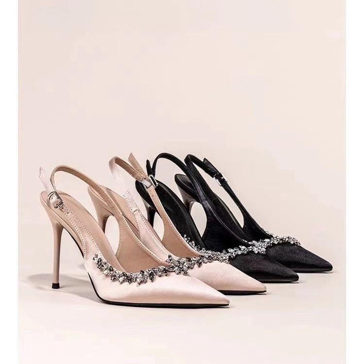 Новые туфли-лодочки на высоком каблуке с цепочкой и стразами, женские туфли на тонком каблуке с острым носком, темпераментные, французские, одинарные, с сумкой на носке, сандалии, банкетные туфли