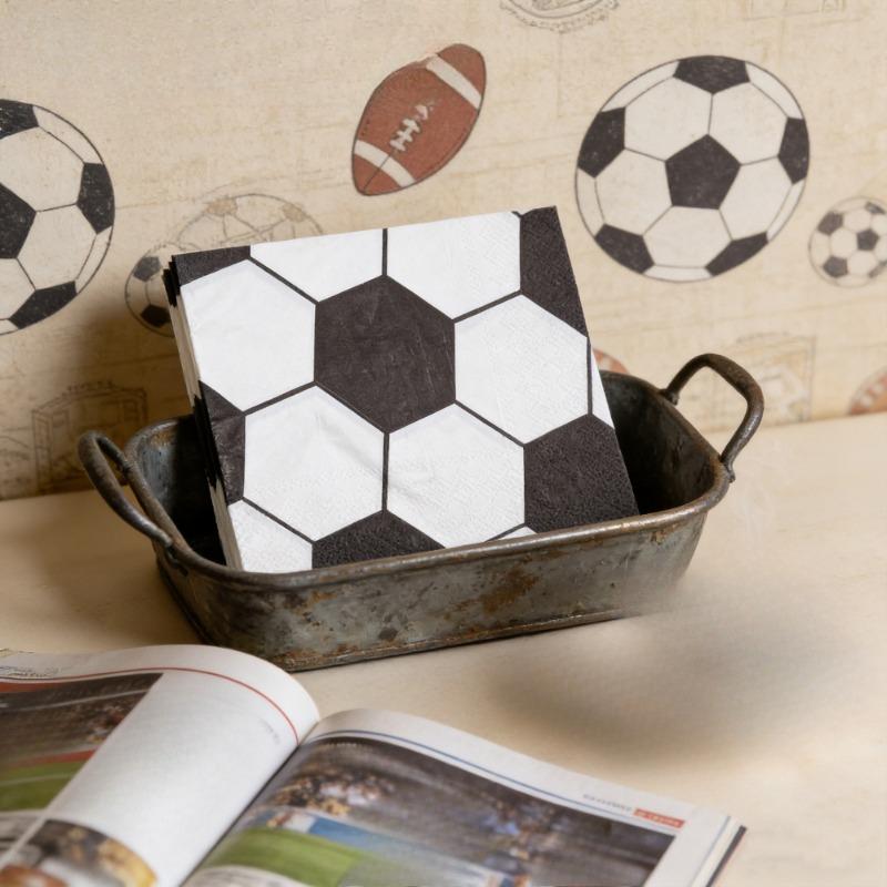 20pcs/bag Paper Napkins Black and White Football Sports-Themed Party Decoration Soccer Dinner Events Disposable Party Tissues