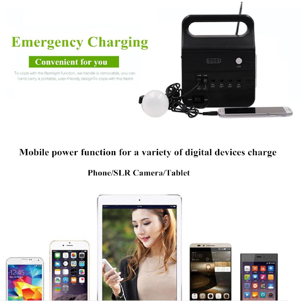 25 Вт Солнечный генератор с панелью солнечной энергии 2xLED лампой Солнечная зарядка FM Поддержка Стереодинамик Многофункциональные генераторы