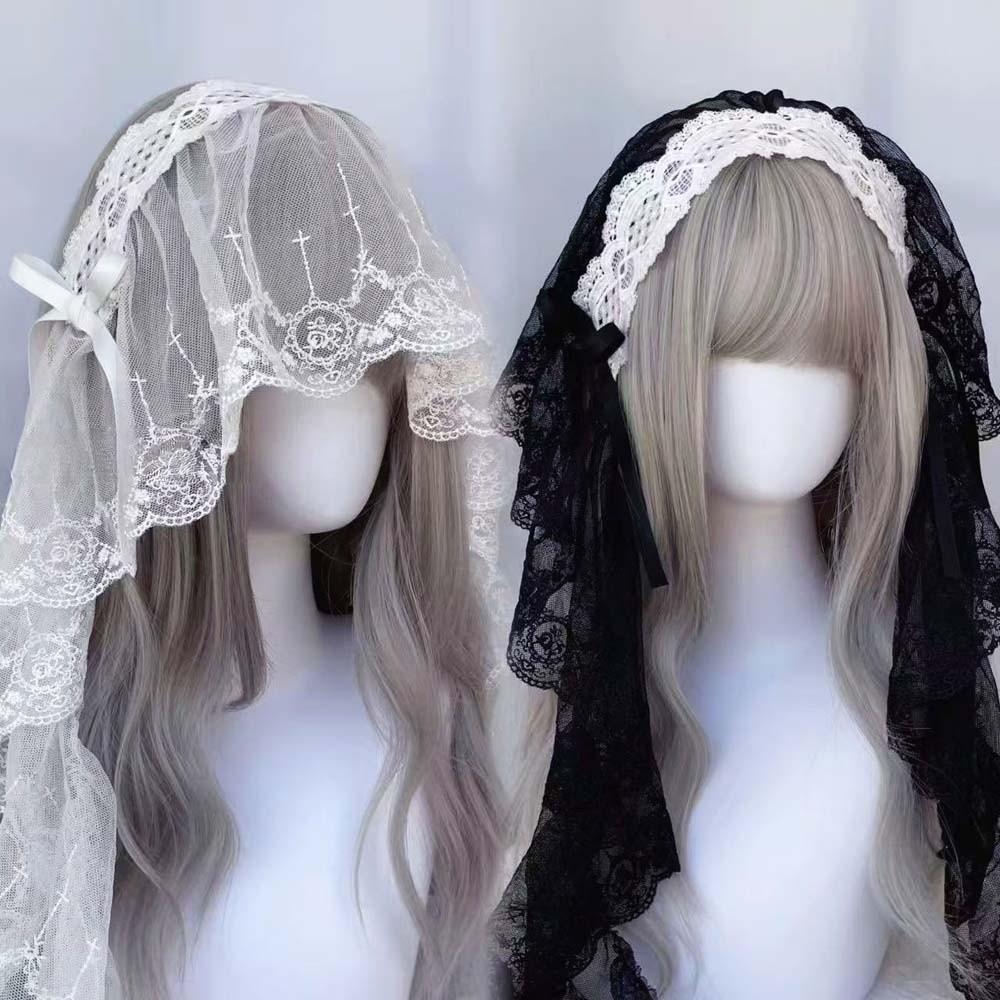 Black / White Lolita Headwear Gothic Style Lolita Girls Headband Lace Bow Hair Band  Cosplay