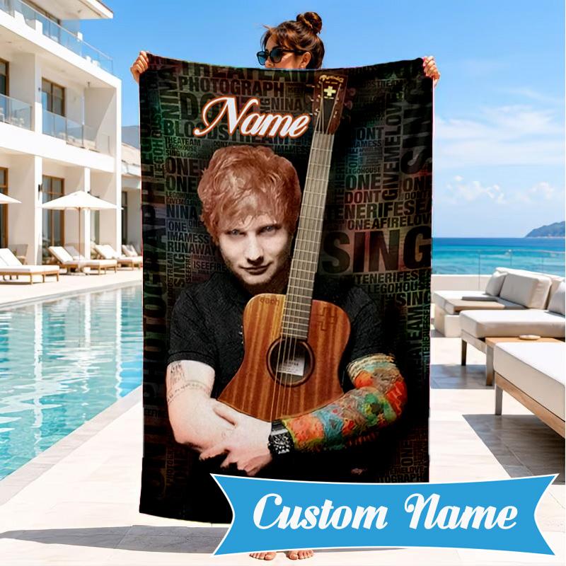 Custom Name Beach Towel Ed Sheeran music Microfiber Beach Towel, Lightweight for Summer Travel, Swimming Pool Fan Birthday Gift