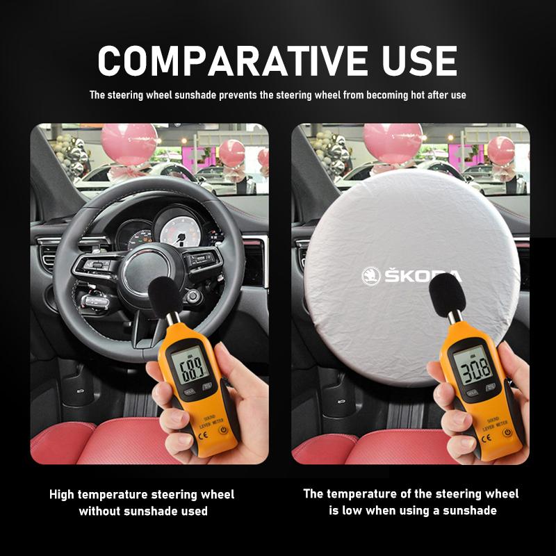 For Skoda Summer Car Steering Wheel Anti-Heat Sun Shade Cover VRS Superb Yeti Octavia Enyaq Rapid Karoq Derivati JC6