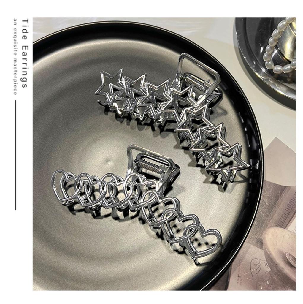 Vintage Metal Claw Star Heart Clips Women For Thick Y2K Sier Large Hair Accessories Girls.