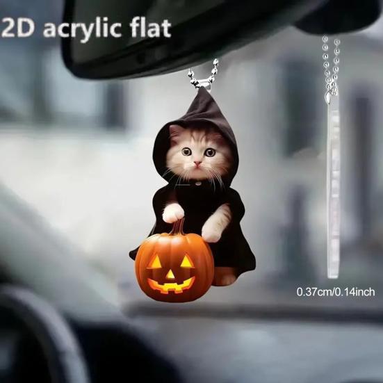2D подвесное украшение для автомобиля с котом, фестиваль Хэллоуина, авто зеркало заднего вида, тыква, волшебник, котенок, животное, акриловый подвесной орнамент, кулон