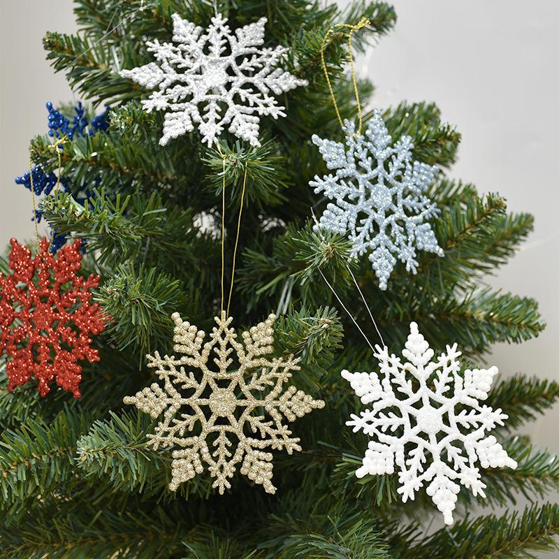 Украшения Рождественские снежинки 6 шт. Украшения Рождественская елка Серебряный блестящий кулон Искусственная пластиковая поддельная снежинка бусина