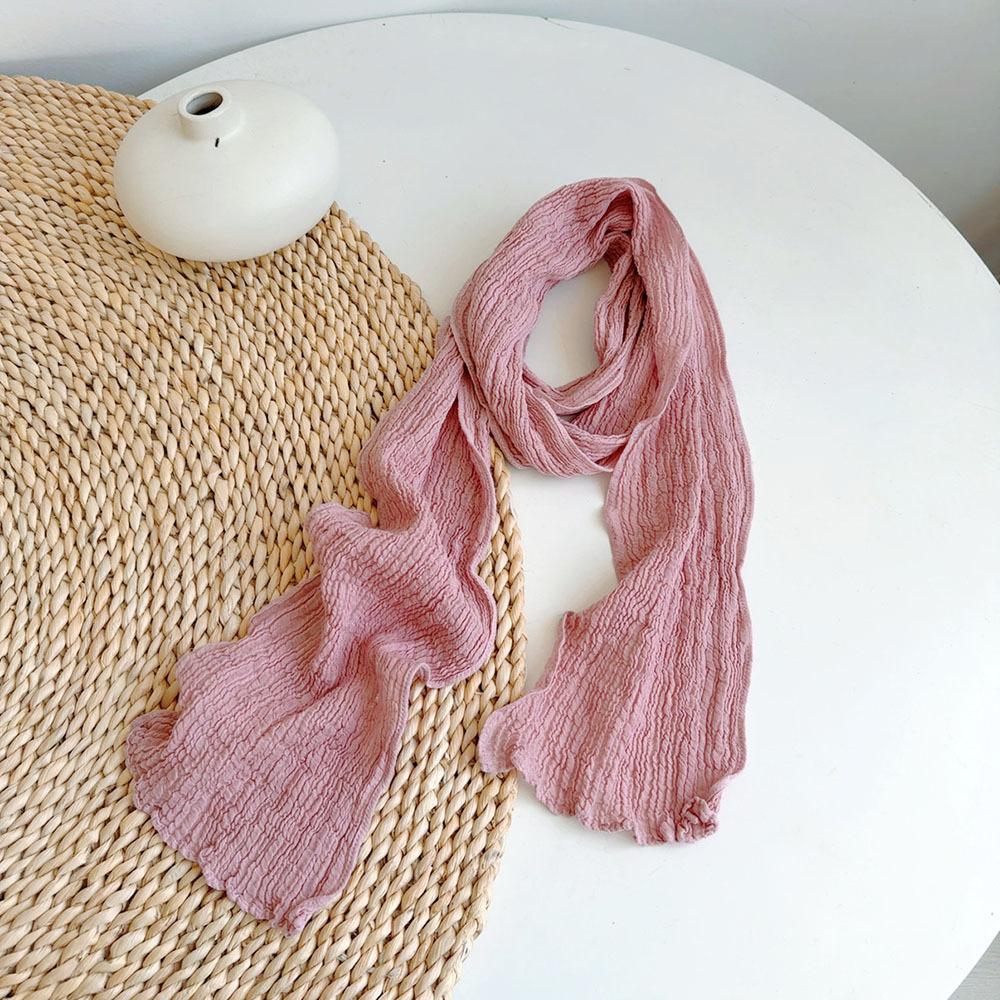 Retro Pleated Ramie Scarf Slender And Narrow Long Silk Scarf Japanese Mori Women Versatile Extended Neck Protector Scarf Shawl