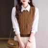Women's Autumn Sleeveless Knit Vest – Versatile Layering Cardigan, Loose Fit, Yellow Brown (2025 New)