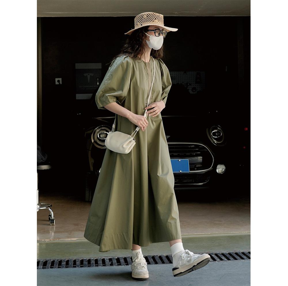 Johnature Летние корейские платья в стиле ленивого отпуска с пышными рукавами, повседневные простые свободные прямые длинные платья для женщин