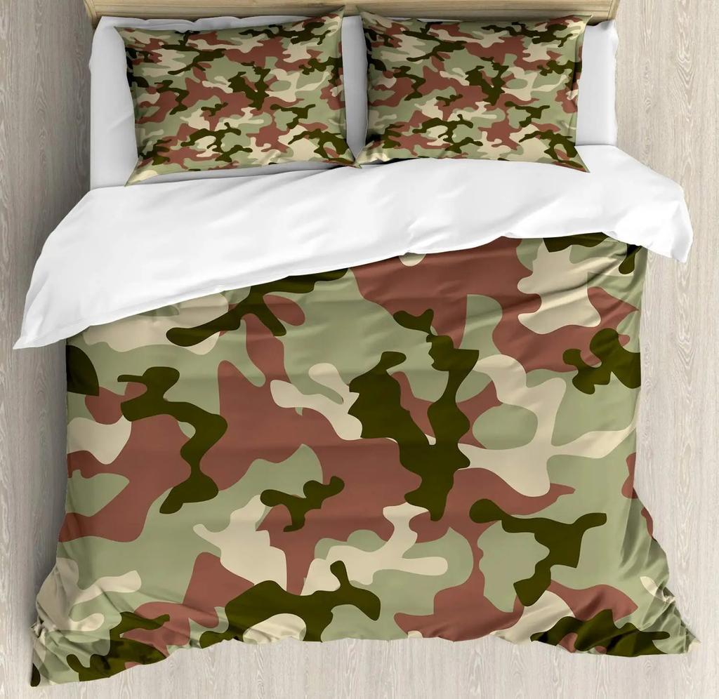 Grey Camo Comforter Bedding Set Full Size, Camouflage Army Design Bedding Collections For Kid Boy, Soft All-Season Bed Set