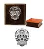 Printtoo Brown Skull Face Design Wooden Square Block Craft Textile Rubber Stamp-2