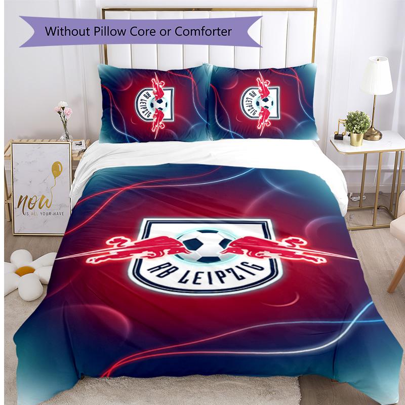 RB Leipzig Football Printed 3 Pieces Bedding Set, Comfortable Skin Friendly Bedroom Duvet Cover Set