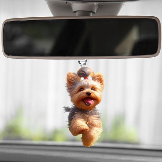 Подвесное украшение, креативный 2D акриловый плоский мультяшный кулон в виде собаки с ремешком, легко подвешиваемый брелок, автомобильный аксессуар