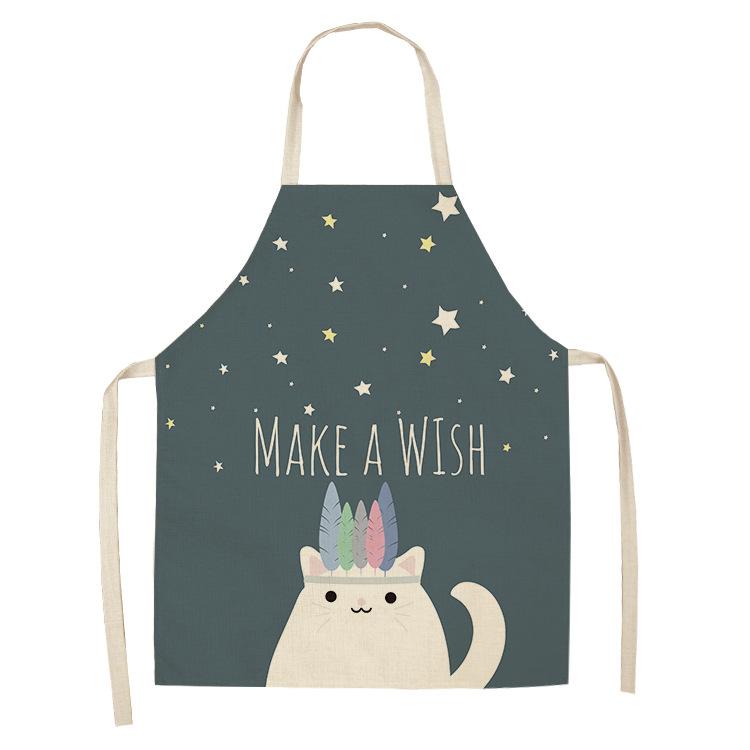 Детские фартуки с принтом кота и животного, женские льняные кухонные фартуки без рукавов, устойчивые к пятнам, инструменты для домашней кулинарии, выпечки, чистящие средства, нагрудник