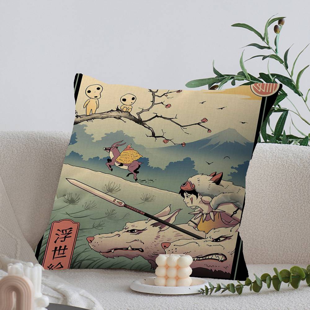 Коллекция Укиё-э Studio Ghibli Офисная подушка-подушка Наволочка Чехол для автомобильной подушки 45X45 см Наволочка для поясничной подушки Наволочка для диванной подушки