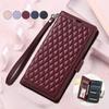Embossing Checkered PU Leather Flip Case for iPhone 17 16 15 14 13 12 11 Samsung Galaxy S25 S24 S23 A56 A55 Wallet Card Slot Wristband Phone Cover