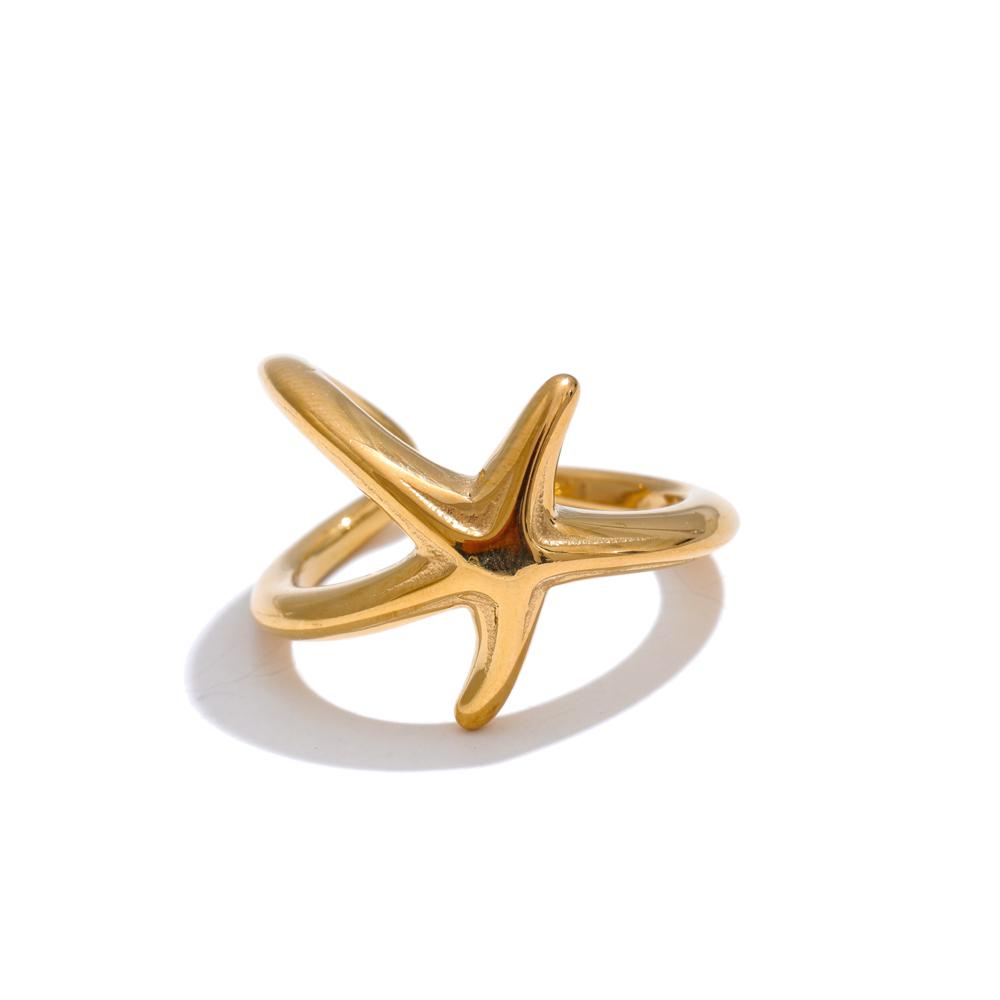 Yhpup Size 7 Ocean Style Stainless Steel Starfish Gold Silver Color PVD Ring Fashion Charm for Women Vacation Daily Wear 2025